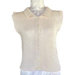 Vintage 90s Ivory Knit Button Down Coquette Cottage Sweater Vest Size Small